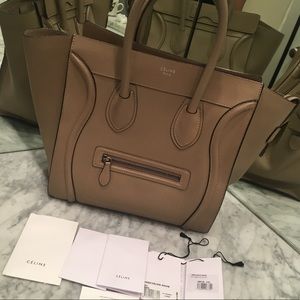 SOLD! CELINE Mini Luggage Drummed Calfskin Dune